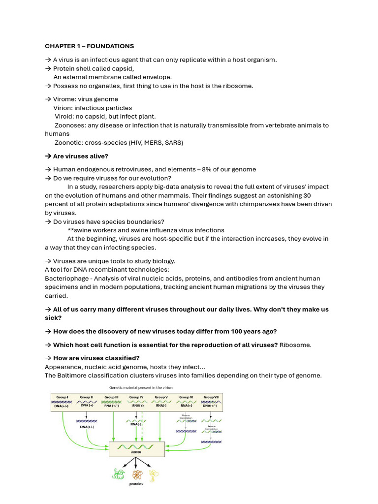 Chapter 1 Notes Virology | PDF | Virus | Rna