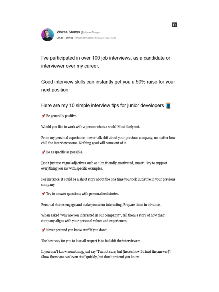 Interview Tips for Junior Developers | PDF | Job Interview | Human ...