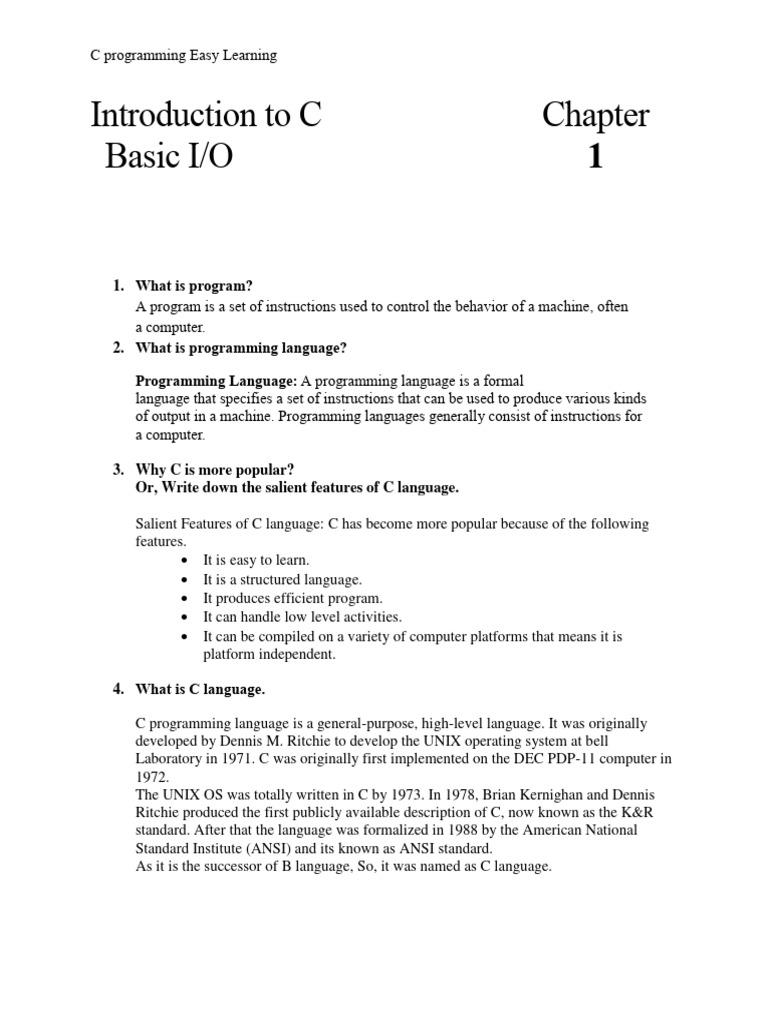 C Programming 1st Chapter | PDF | C (Programming Language) | Reserved Word