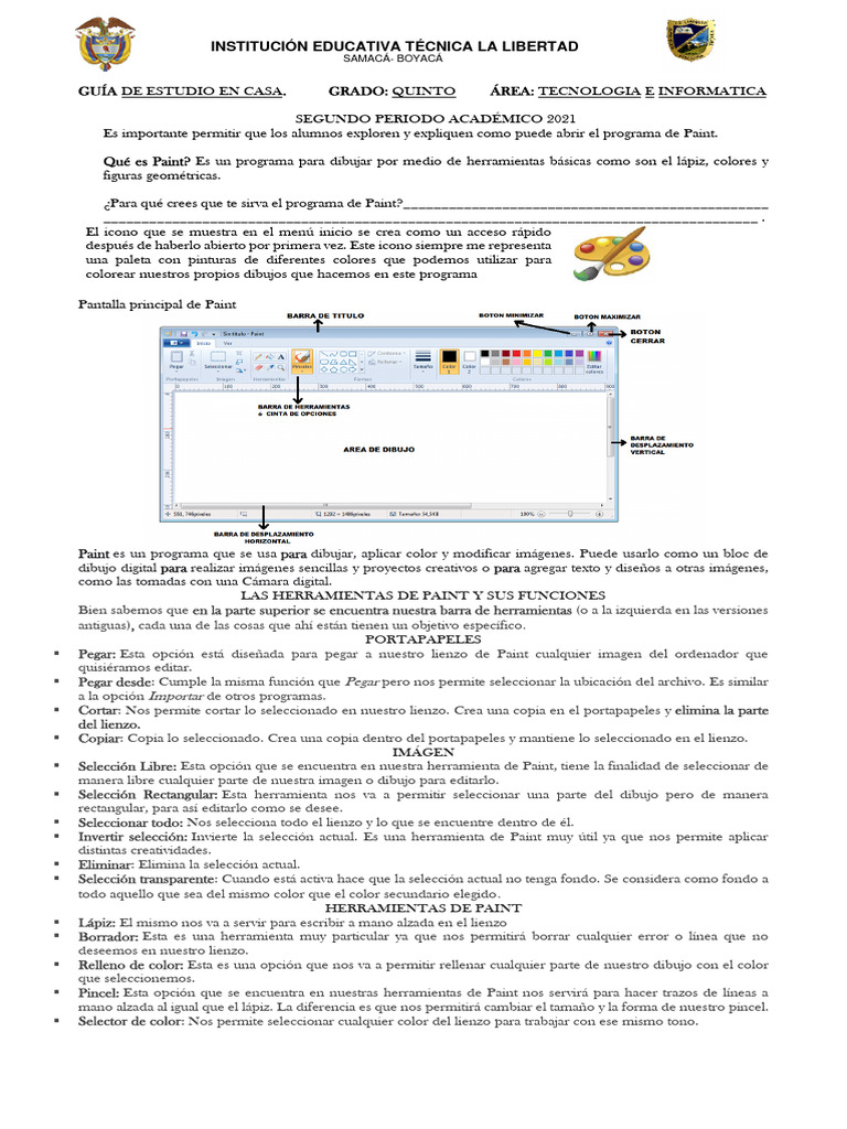Guía de Paint y Word para Quinto Grado | PDF | Informática | Software