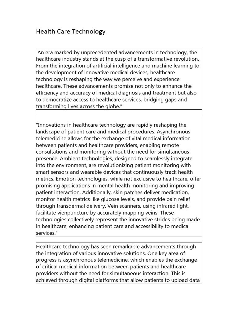 Innovations in Healthcare Technology | PDF | Health Care | Monitoring ...