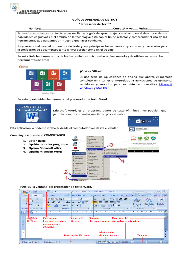 Guía de Aprendizaje: Microsoft Word | PDF | Microsoft Word | Microsoft ...