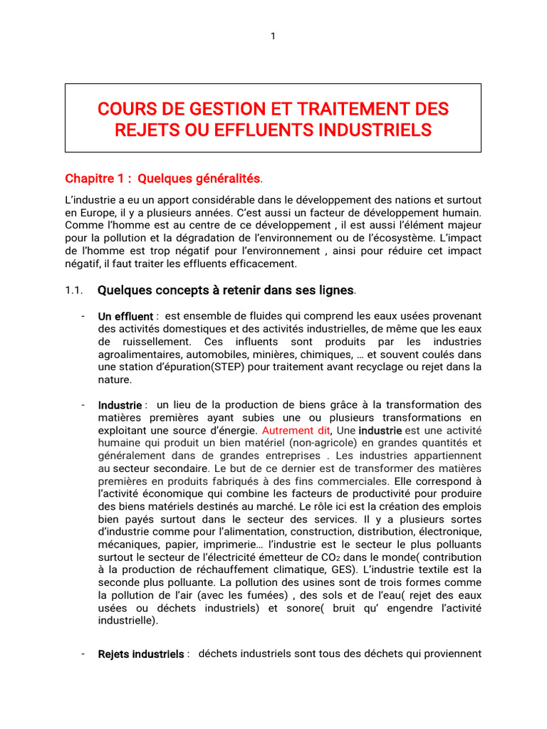 Gestion des rejets industriels et effluents | PDF | Eaux usées ...