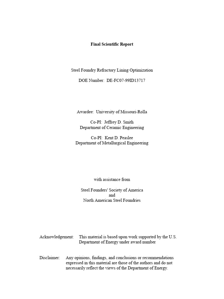 Steel Foundry Pdf Foundry Refractory