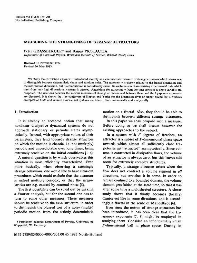 Procaccia Strangeness of Attractors | PDF | Attractor | Chaos Theory