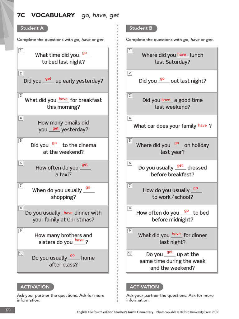 English File 4e Elementary TG PCM Vocab 7C | PDF | Meal | Christmas