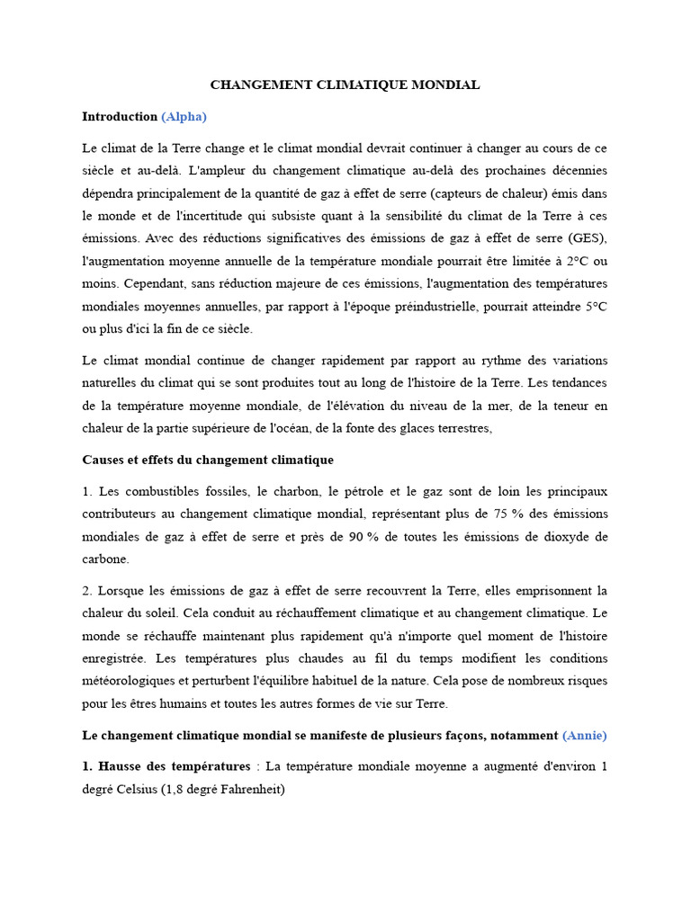 Impact du changement climatique mondial | PDF | Effet de serre ...