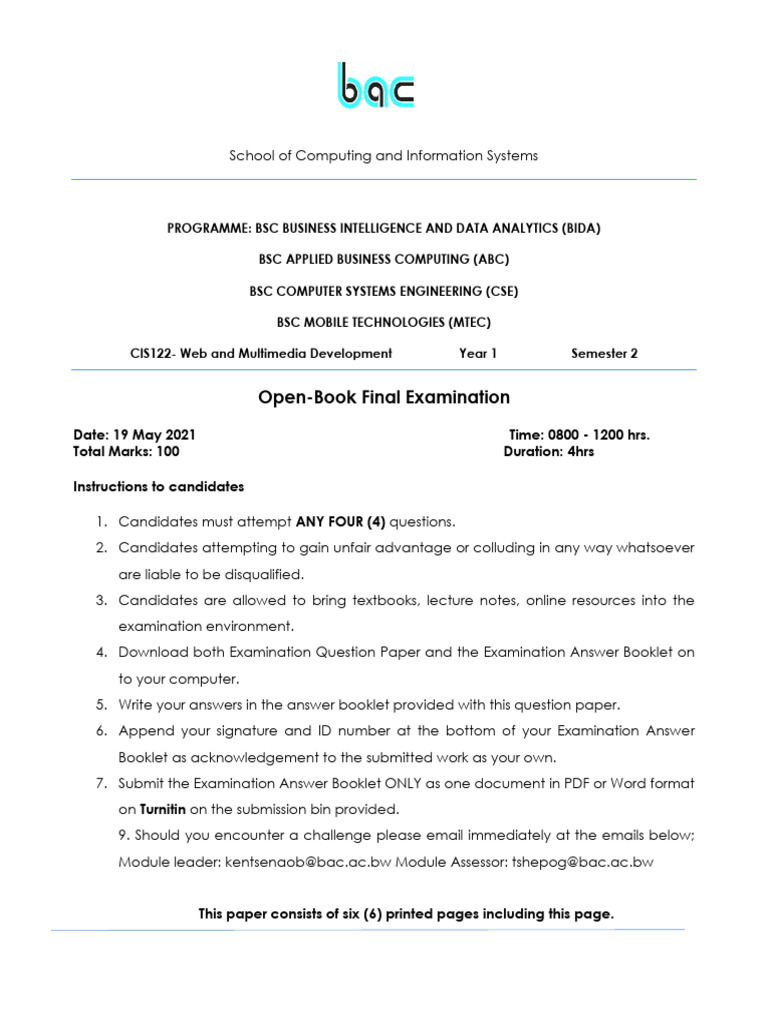 Web Development Exam Instructions and Questions | PDF | World Wide Web ...