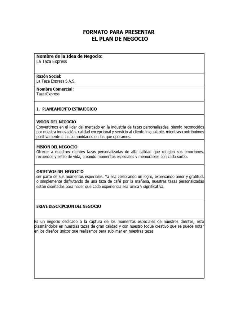 Formato Plan de Negocio | PDF | Business | Calidad (comercial)