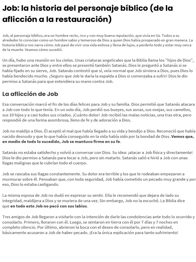 LA HISTORIA DE JOB de La Biblia | PDF | Satán | Dios