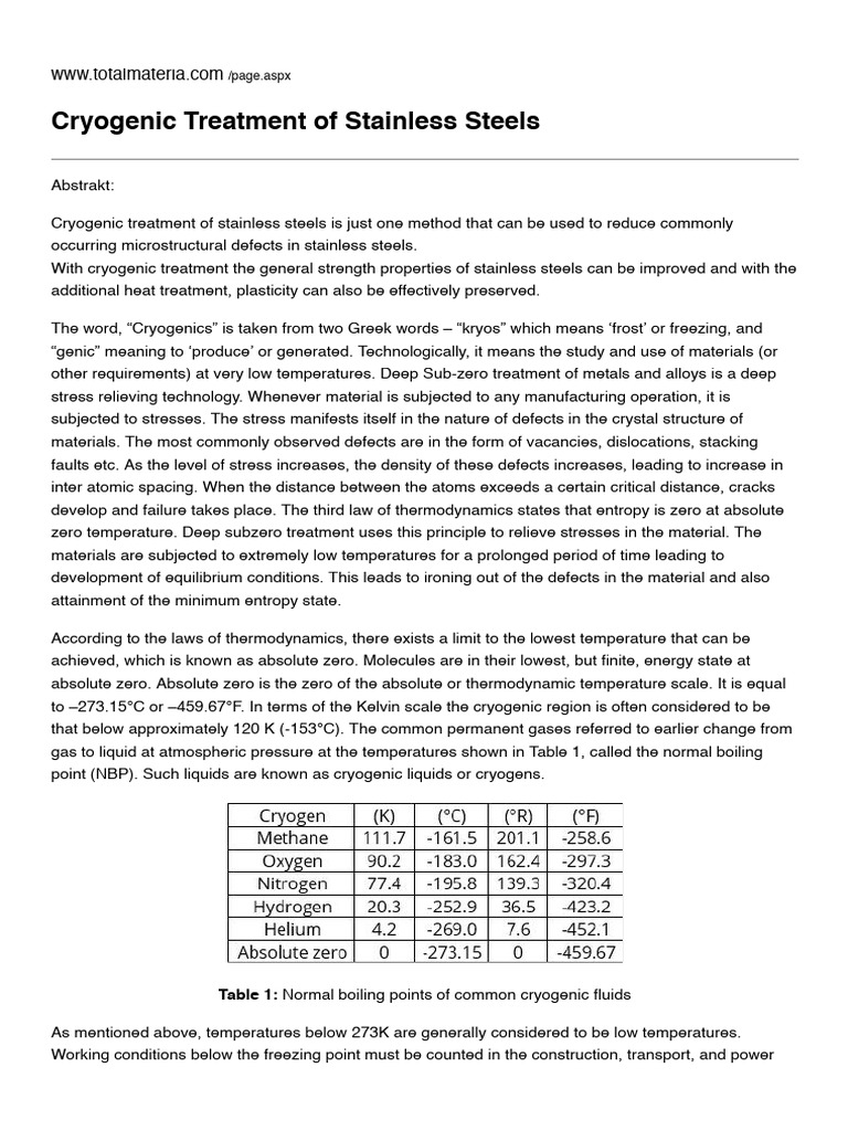 Cryogenic Treatment of Stainless Steels | PDF | Cryogenics | Heat Treating