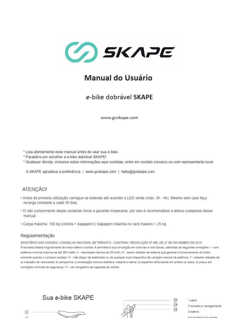 Manual da e-bike SKAPE Dobrável | PDF