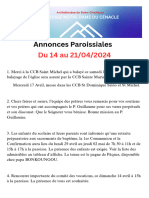 Annonces Paroissiales Du 14 Au 21 Avril 2024