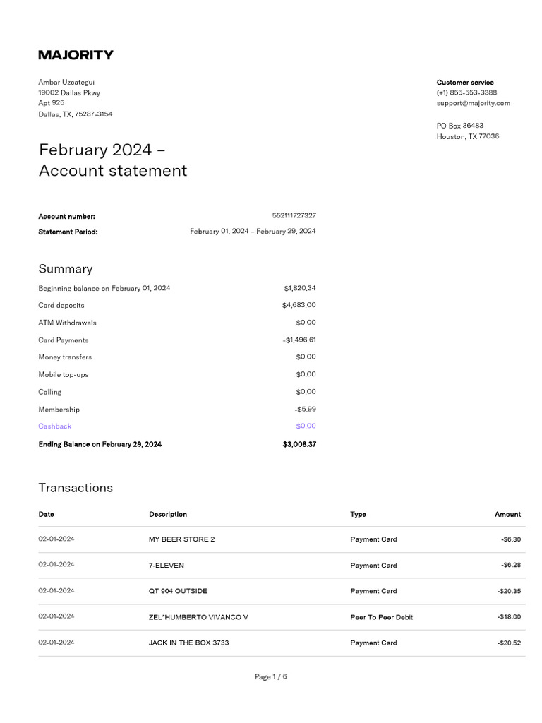 February 2024 Mercury Bank Statement | PDF | Payments | Debit Card
