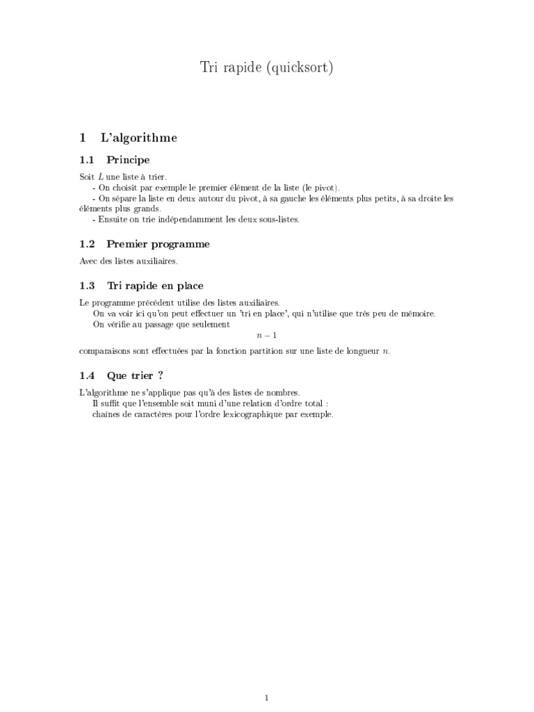 Algorithme de tri rapide en Python | PDF | Combinatoire | Programmation ...