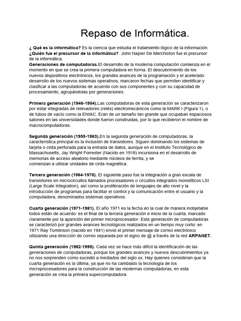 Repaso de Informatica | PDF | Informática | Hardware de la computadora