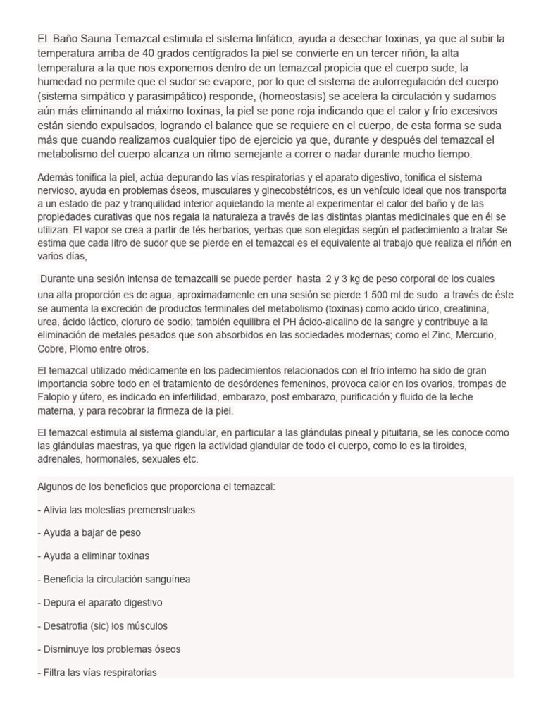 Beneficios del Temazcal para la Salud | PDF | El embarazo | Homeostasis