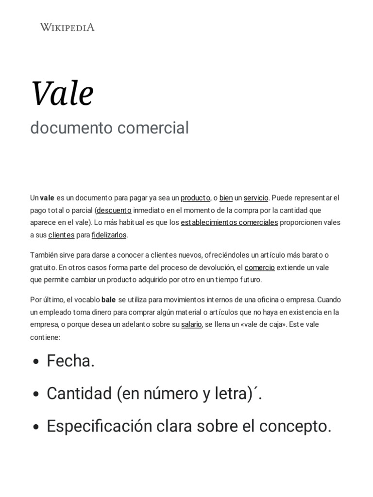 Vale - Wikipedia, La Enciclopedia Libre | PDF | Negocios económicos ...