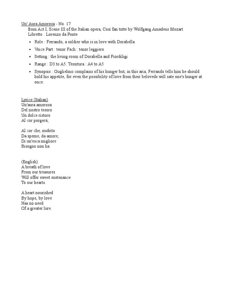 Un Aura Amorosa Cosi Fan Tutti Italian Language Works Vocal Music un aura amorosa cosi fan tutti