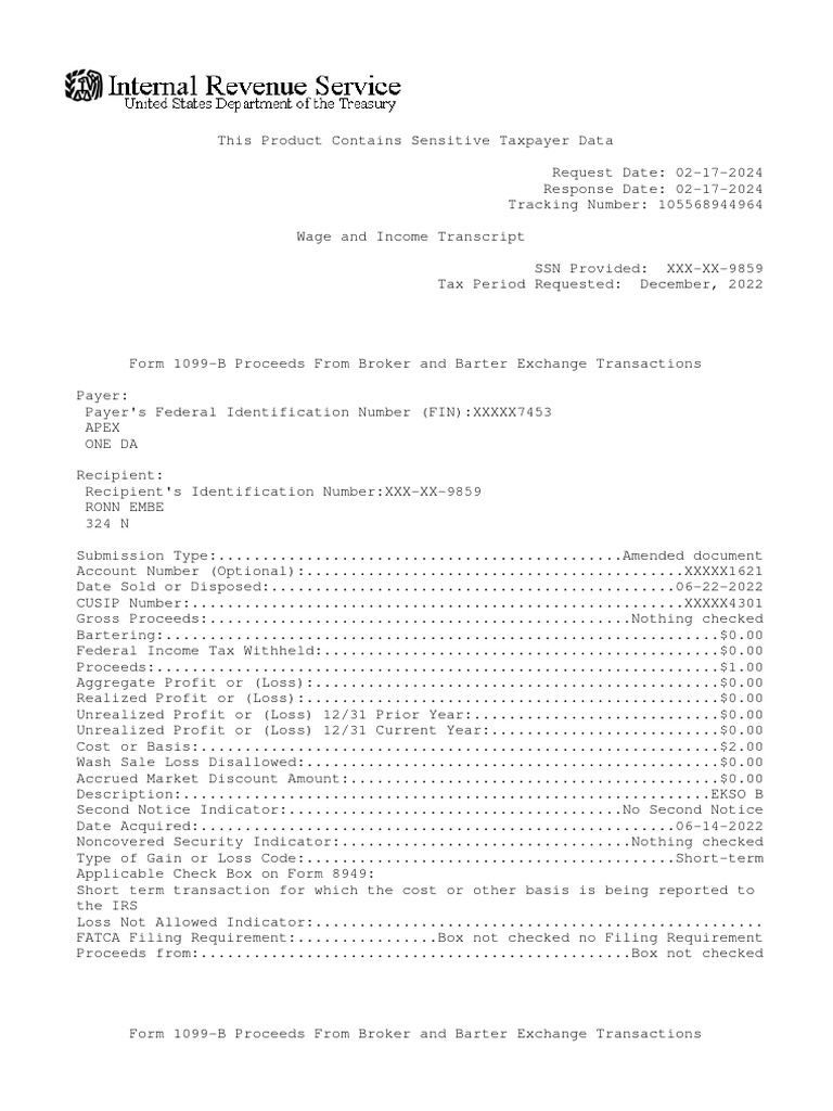 Amended 1099-B Tax Document Summary | PDF | Income Tax In The United ...