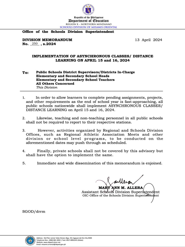 Deped: Asynchronous Classes Set On April 15-16 – DBKSRY