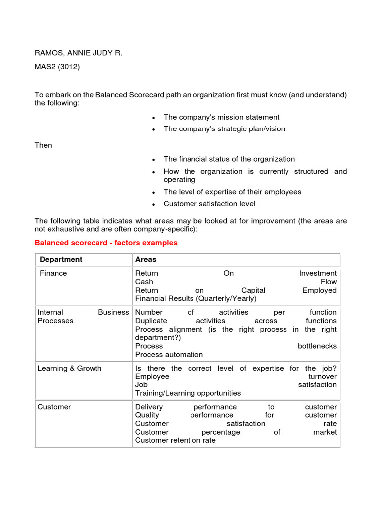 Balanced Scorecard | PDF | Performance Indicator | Customer Satisfaction