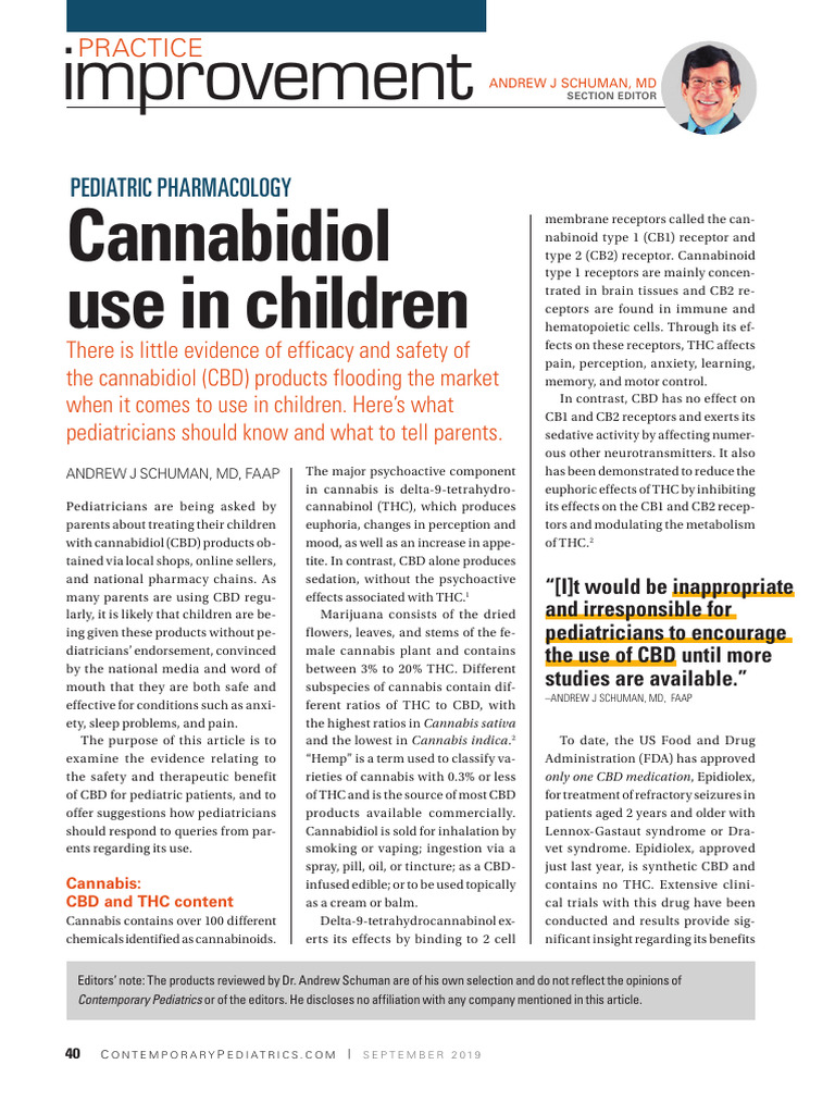 CBD Use in Pediatrics: Safety Insights | PDF | Cannabis | Drugs Acting ...