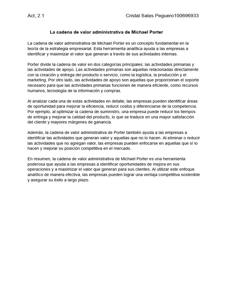 Cadena de Valor de Michael Porter | PDF
