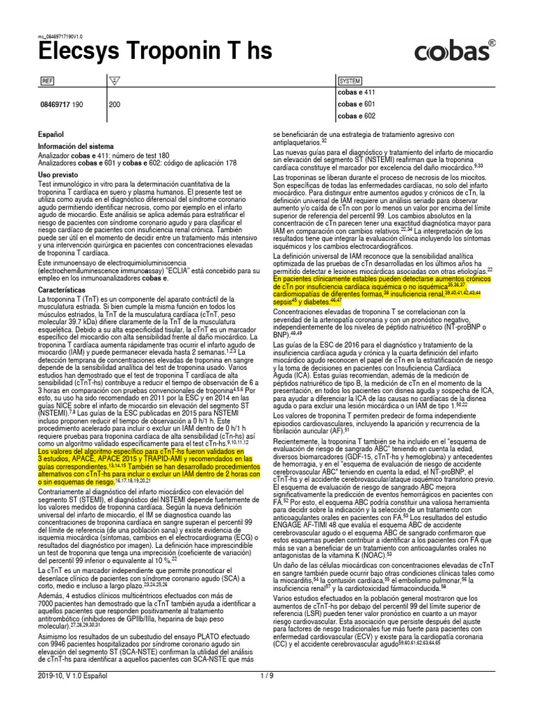 Insert Elecsys Troponin T hs | PDF | Infarto de miocardio | Medicina ...