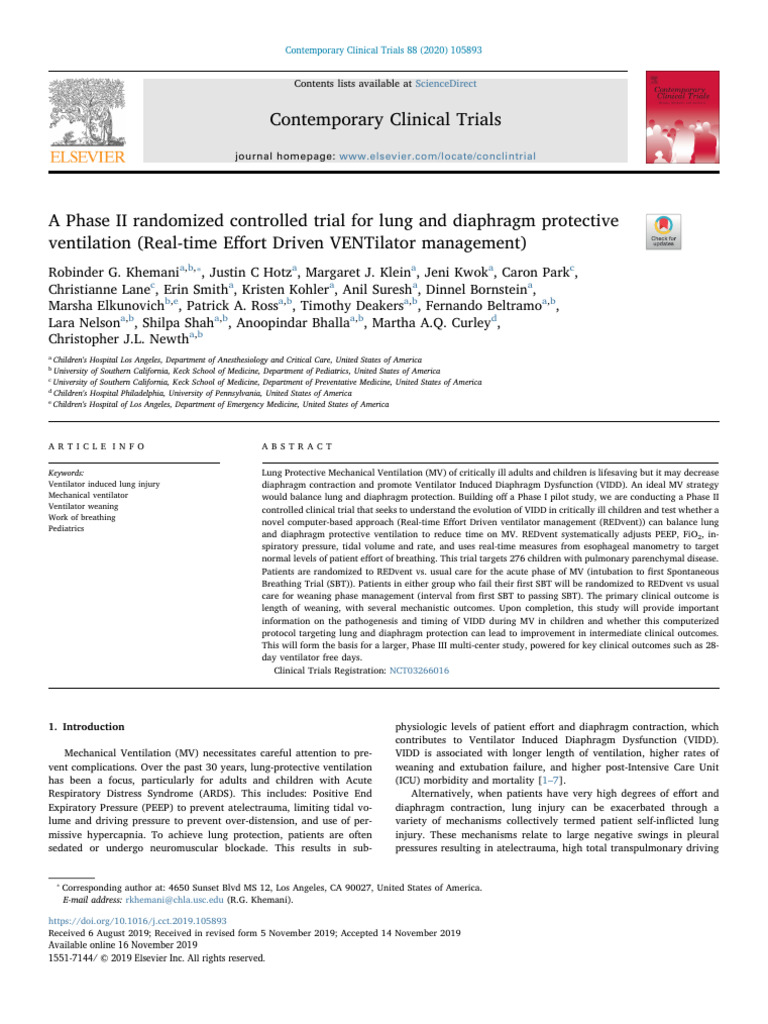 2019 A Phase II Randomized Controlled Trial For Lung and Diaphragm ...
