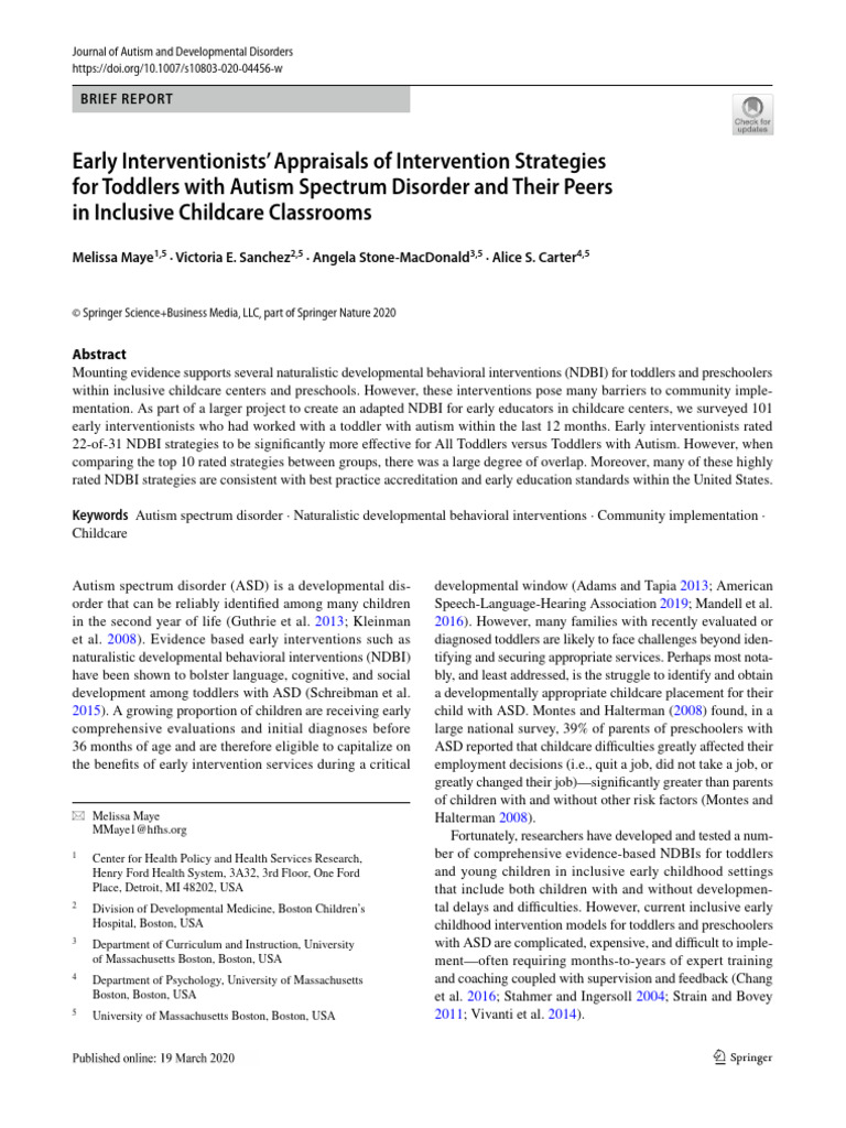 Early Interventionists' Appraisals of Intervention Strategies For ...