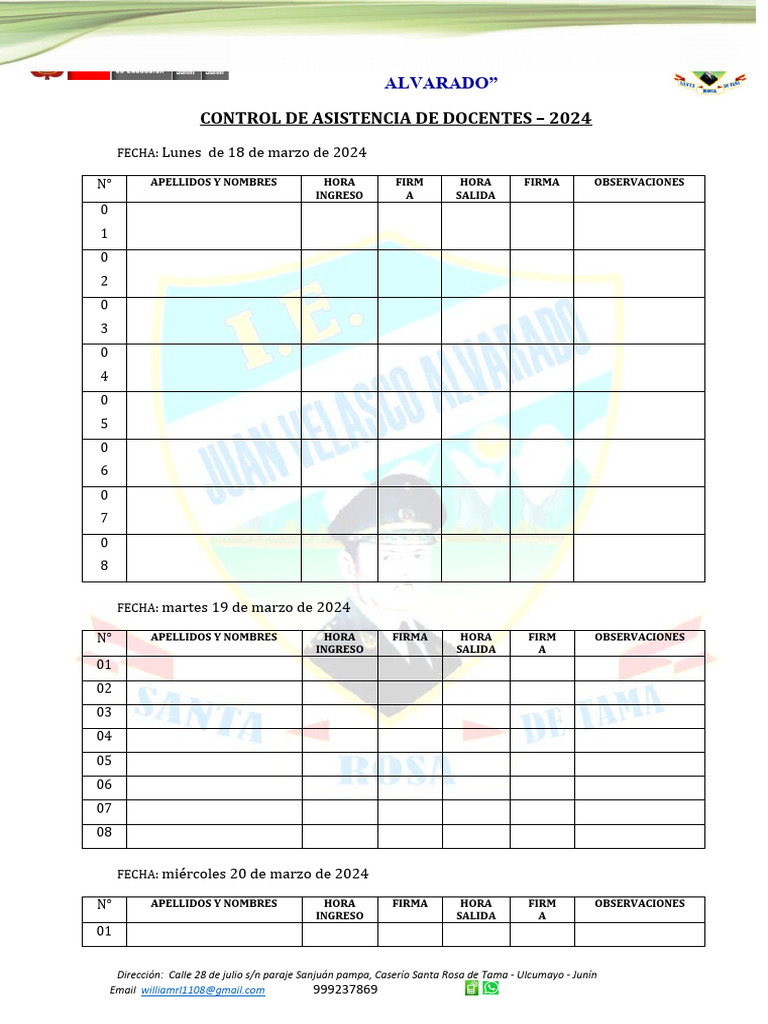 Control de Asistencia Docente 2024 | PDF