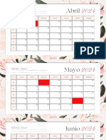 Calendario Anual 2024 Floral Elegante Blanco y Rosa