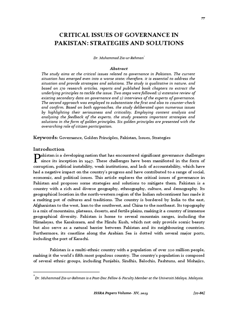 Governance Challenges in Pakistan: Solutions | PDF | Governance | Good ...