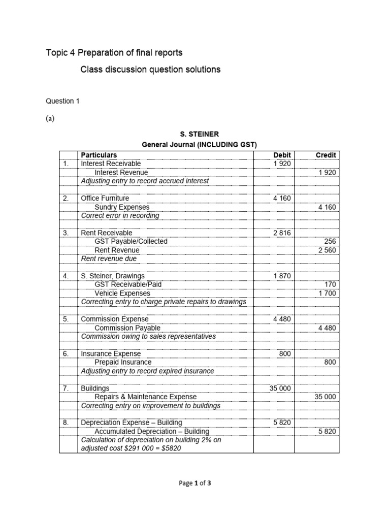 Topic 4 Class Discussion Question Solution | PDF | Expense | Debits And ...