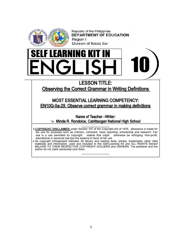 1 SLK English Fourth Quarter Correct Grammar in Making Definitions 1 | PDF