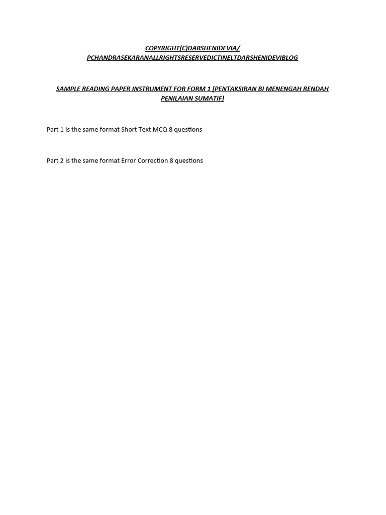 Sample reading paper instrument for form 1 penilaian sumatif pdf