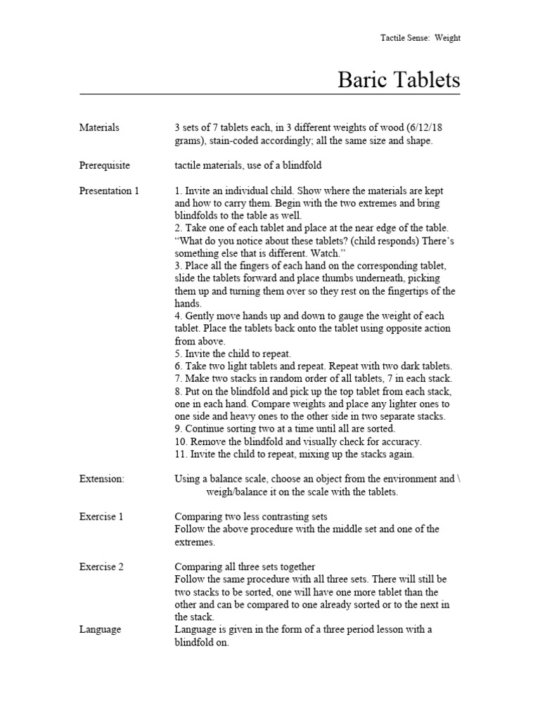 Baric Tablets Montessori Presentation | PDF | Weight | Hand