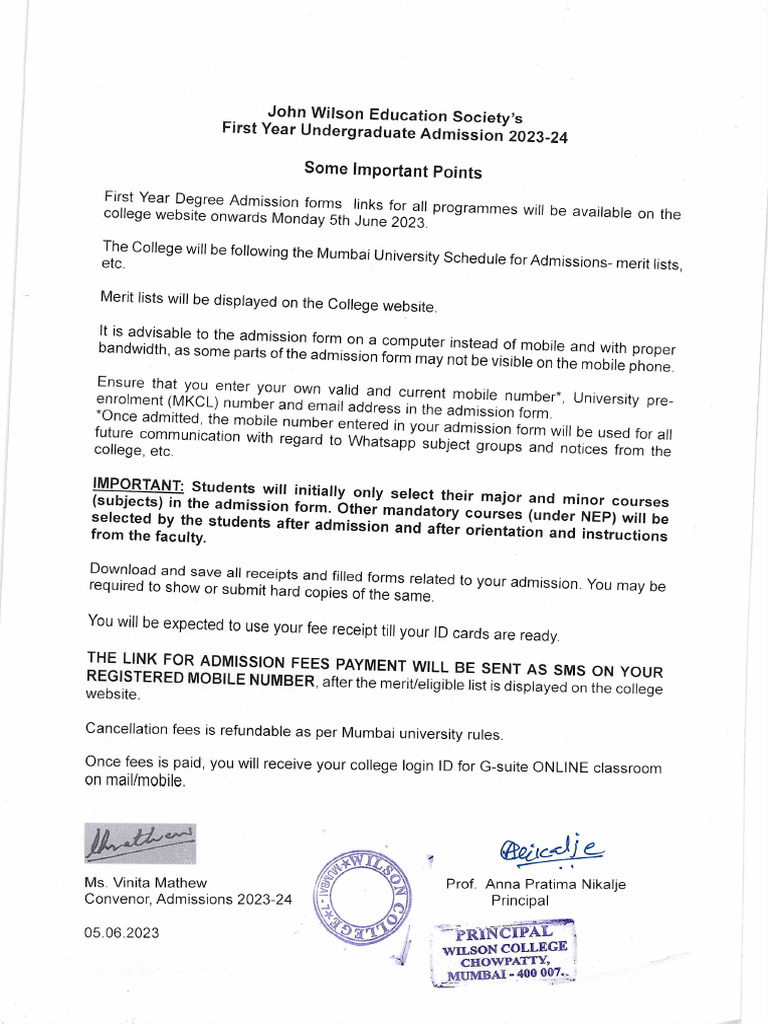 FY Admission (Some Imp Points) | PDF