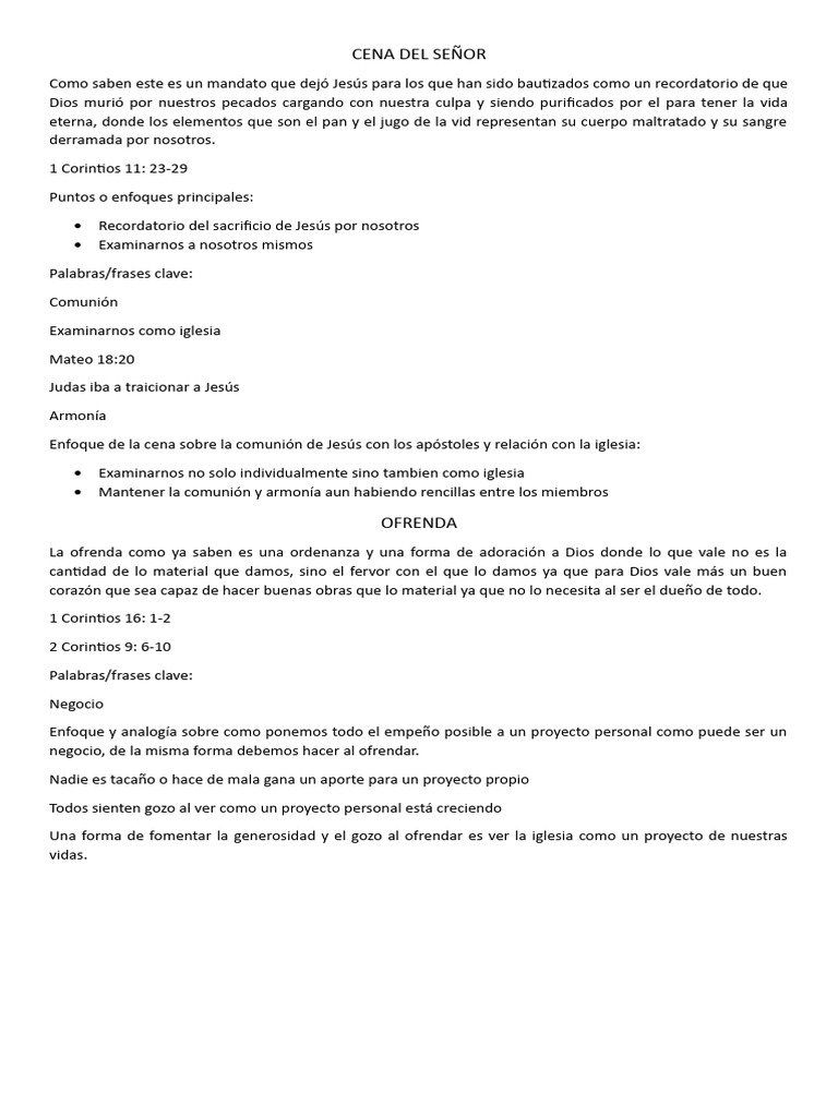 Ofrendas y Comunión en la Iglesia | PDF