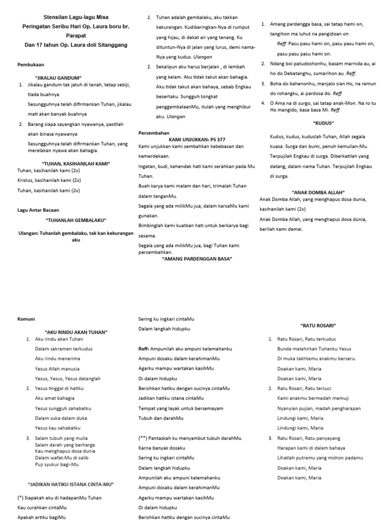 Stensilan Lagu Misa dan Liriknya | PDF