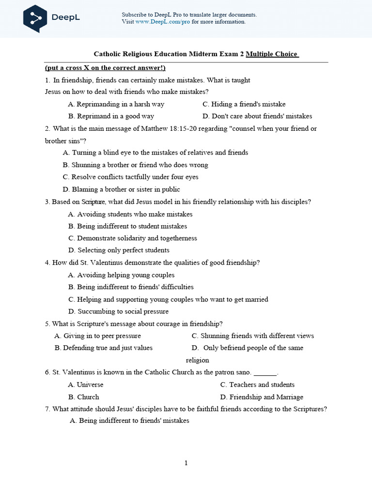 Soal Pendidikan Agama Katolik Ujian Tengah Semester 2 En Pdf