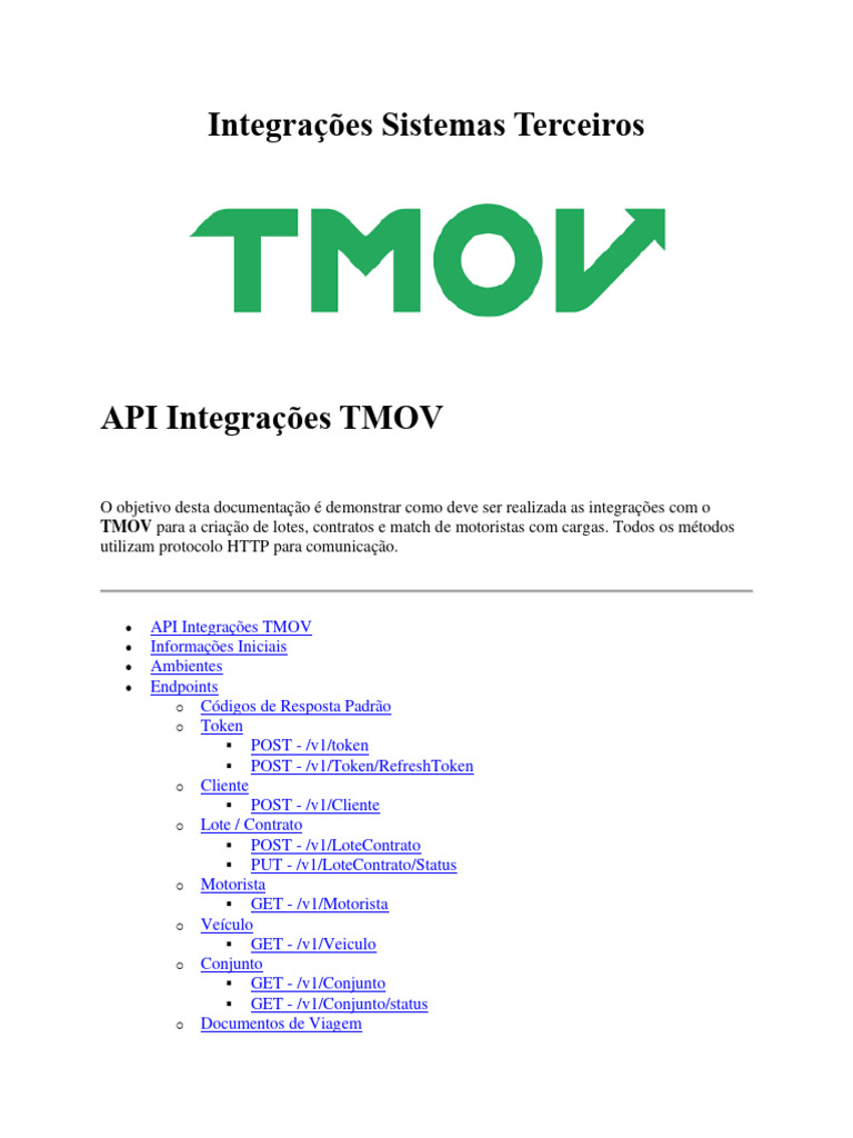 Integrações API TMOV: Guia Completo | PDF | Informática