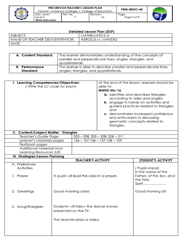 Dlp Math Pdf Triangle Teachers