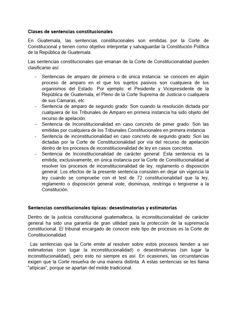 Clases de Sentencias Constitucionales | PDF | Ley Pública | Judicaturas