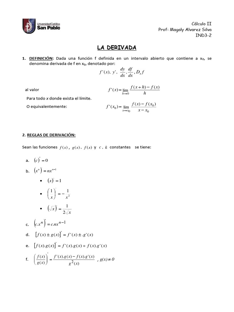 Formulario de Derivadas (1) | PDF | Derivado | Matemáticas