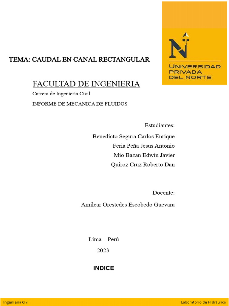 INFORME FLUIDOS canal caudal rectangular ... | PDF | Canal | Descarga ...