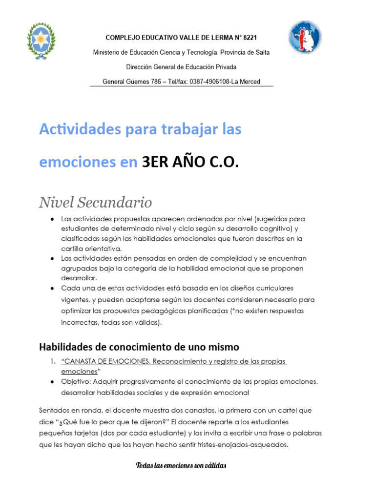 Actividades Emocionales para Adolescentes | PDF | Las emociones | Maestros