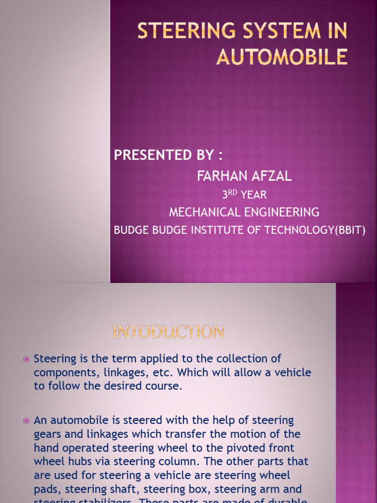 Automobile Steering System Components | PDF | Steering | Machines