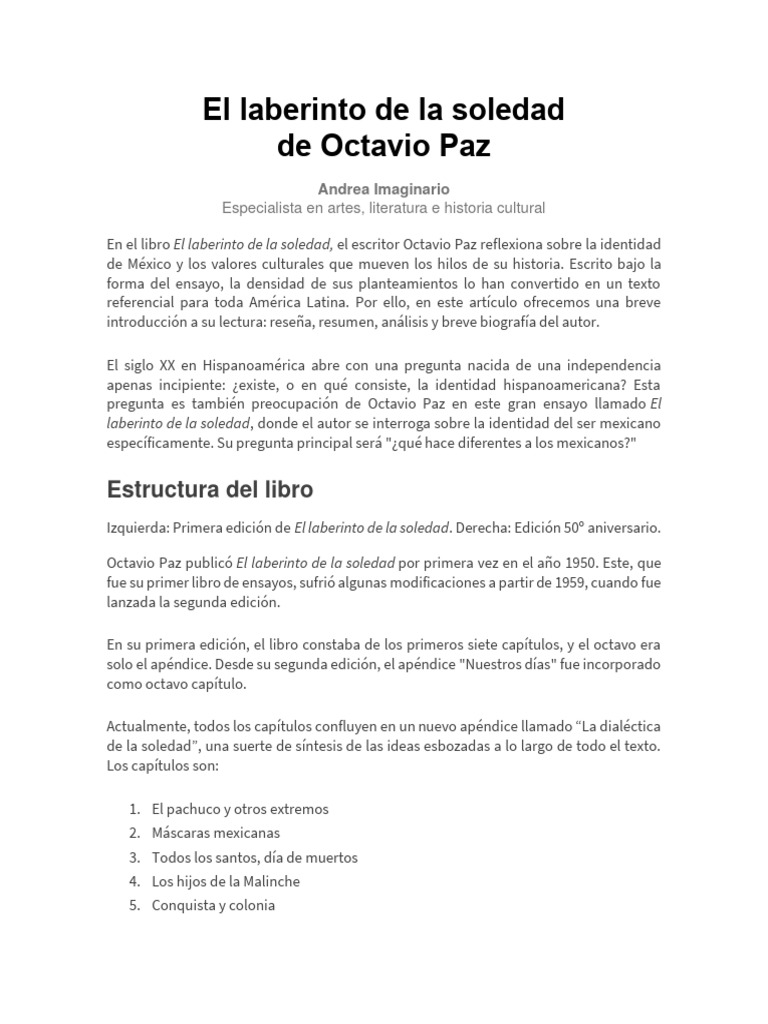 El Laberinto de La Soledad de Octavio Paz | PDF | México | Ensayos